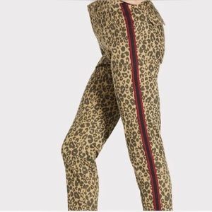 Sanctuary Women's Leopard Print Red Side Stripe Tuxedo Stripe Pants, Size: 28